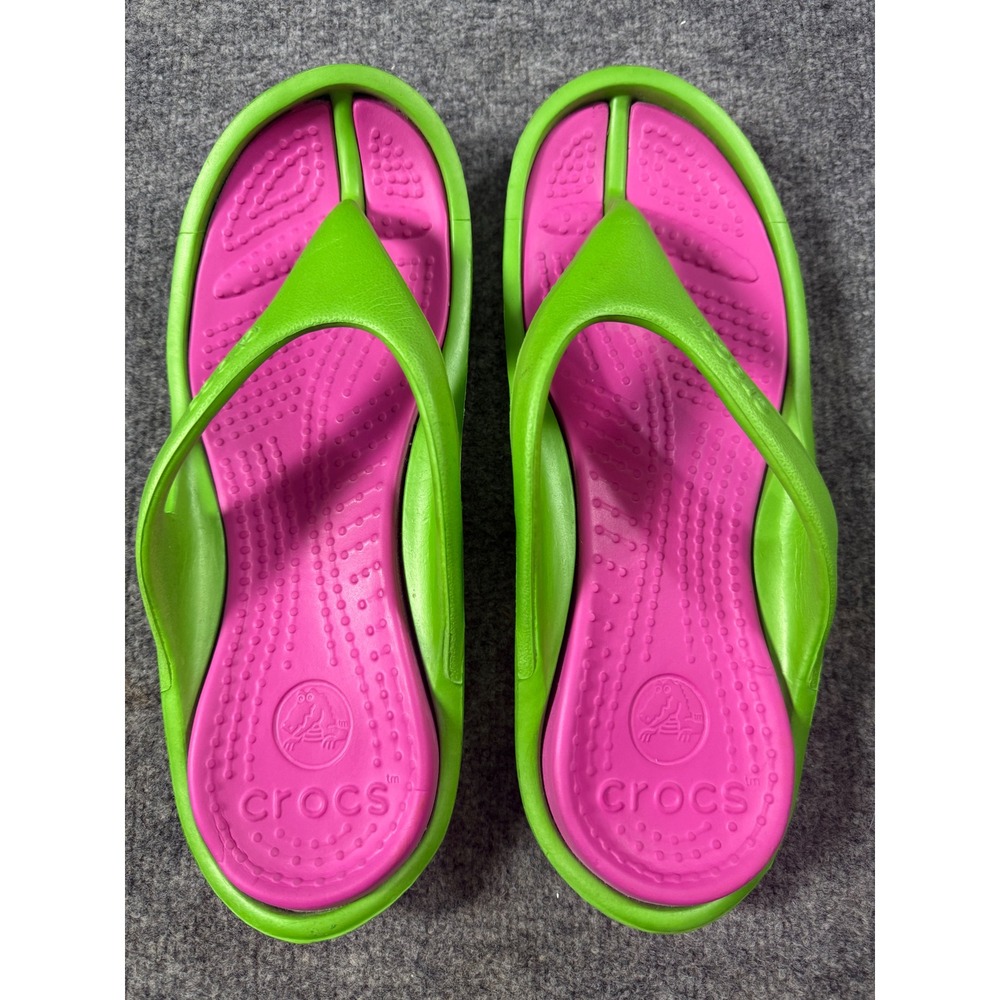 Crocs Athens Flip Flop Sandals WMN 13  MN 11 Green Pink Good Lightweight Thong